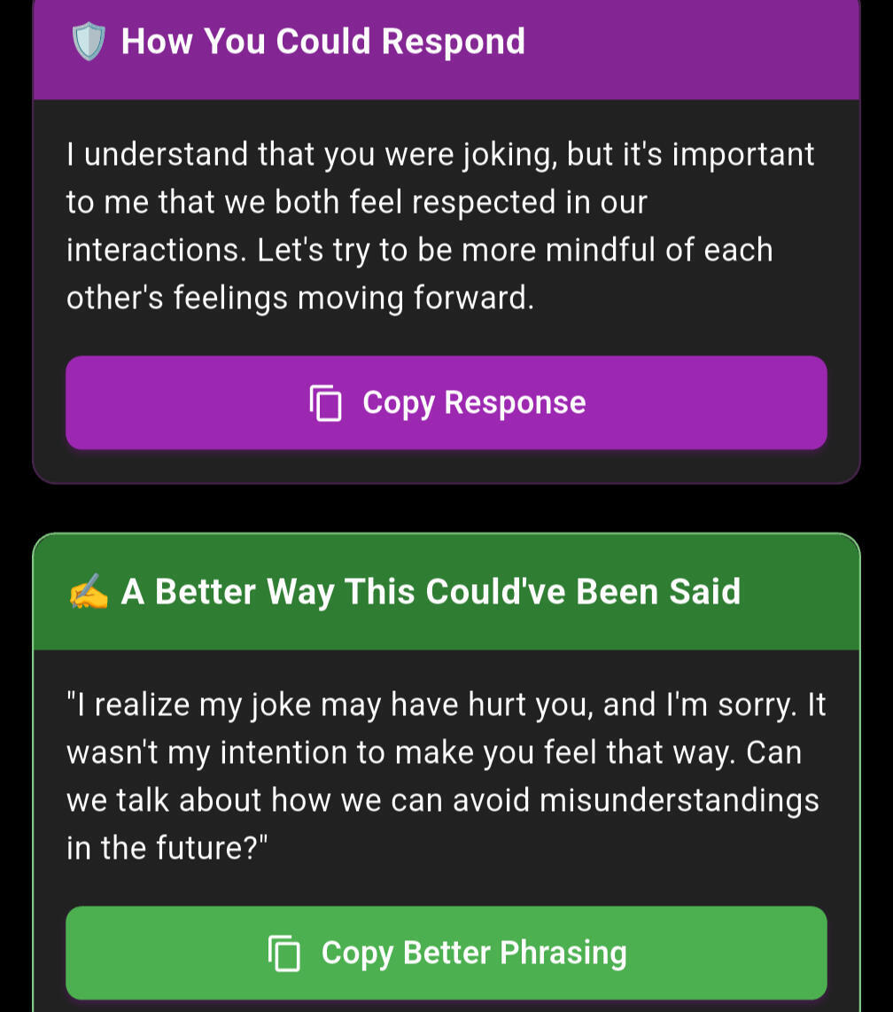 Toxicity App Response Sample Toxicity App smart response suggestion for emotional abuse text example